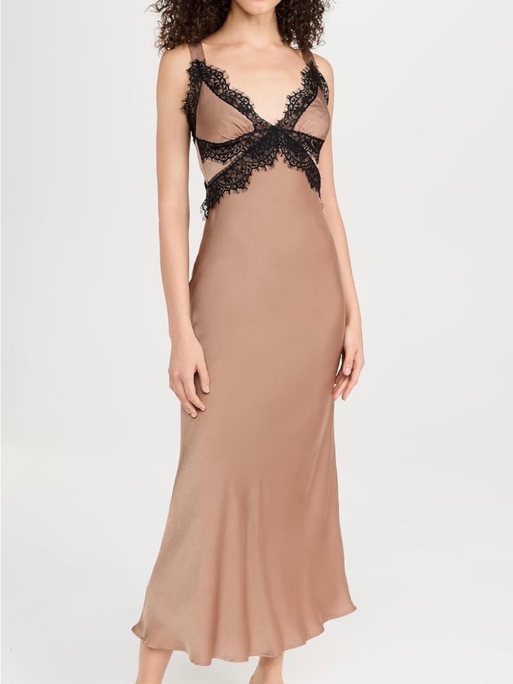 Bardot Taupe Satin Slip with Black Lace Trim